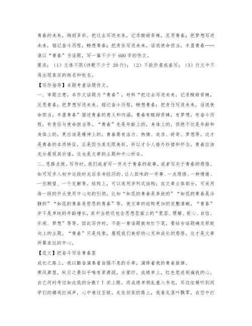 中考语文作文押题【少年励志类】主题作文写作指导及范文赏析一