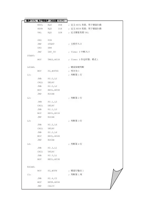单片机入门汇编程序  程序14-8：电子琴程序