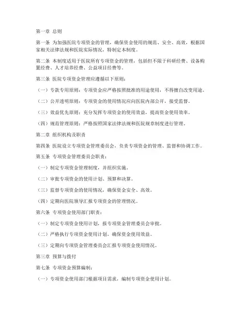 医院专项资金管理制度范本