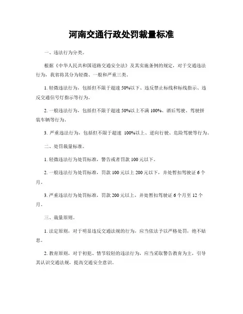 河南交通行政处罚裁量标准