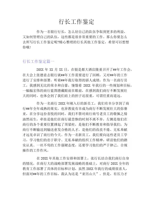 行长工作鉴定
