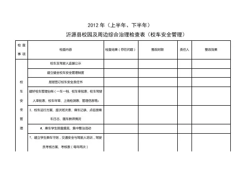 校园及周边综合整治校车安全管理检查表
