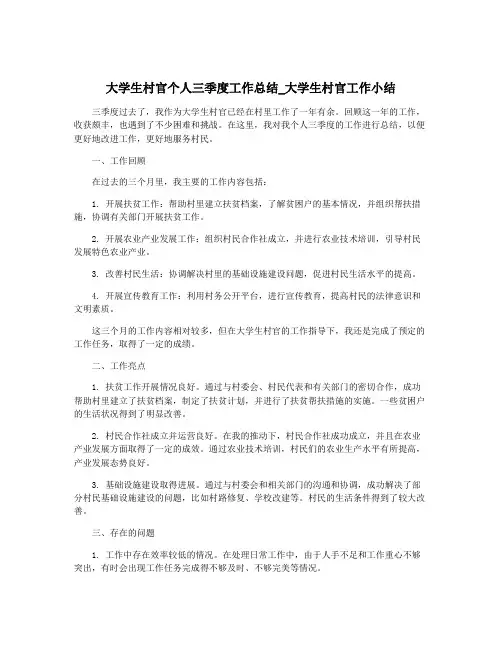 大学生村官个人三季度工作总结_大学生村官工作小结