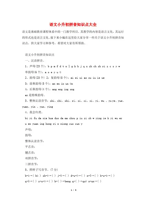 语文小升初拼音知识点大全