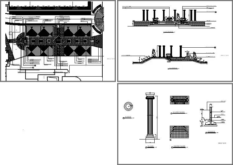 奥林匹克广场景观施工图【广场平面 中心广场立面剖面示意 柱顶视立面基础剖面 柱底柱头网格平面放线】