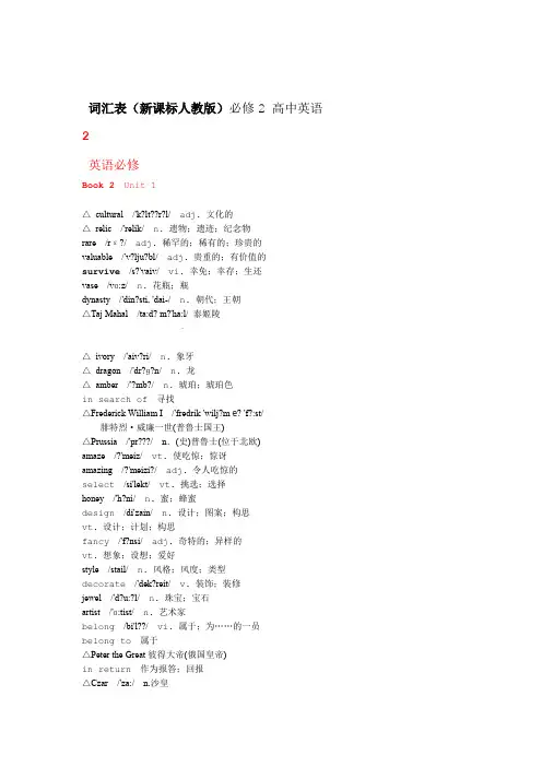 人教版高中英语必修2词汇表