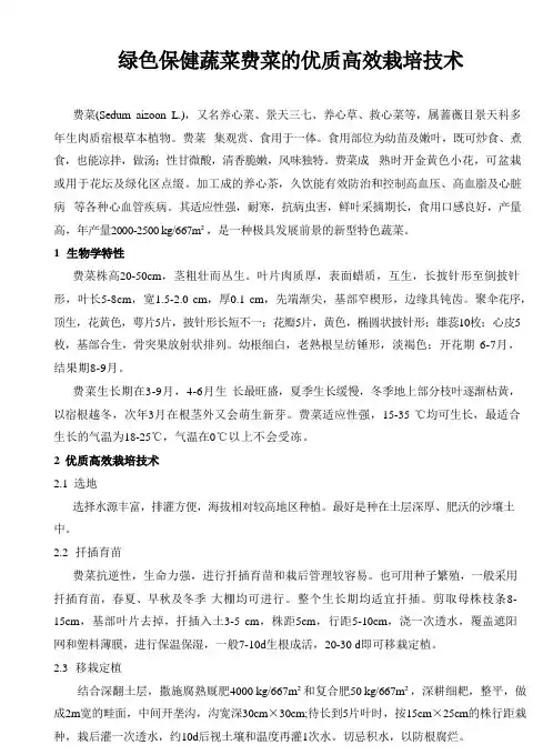 绿色保健蔬菜费菜的优质高效栽培技术