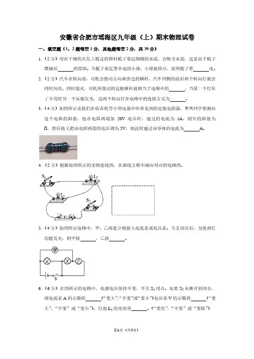 安徽省合肥市瑶海区九年级(上)期末物理试卷
