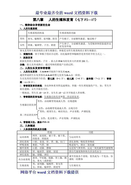 人教版2012年中考生物分册复习七年级下册教案