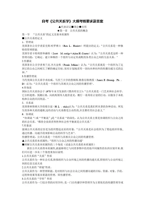 自考《公共关系学》大纲考核要求及答案