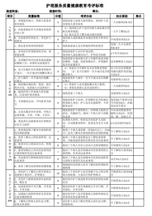 护理服务质量健康教育考评标准