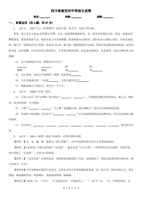 四川省南充市中考语文试卷
