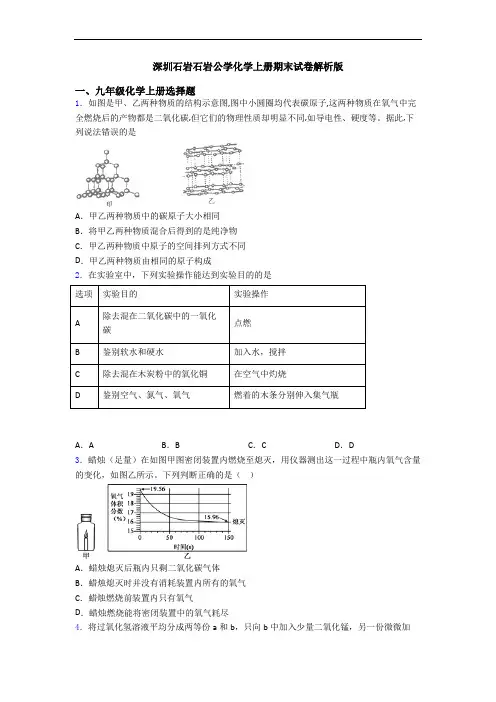 深圳石岩石岩公学化学初三化学上册期末试卷解析版