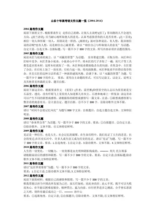 山东十年高考语文作文题一览(2004-2014)