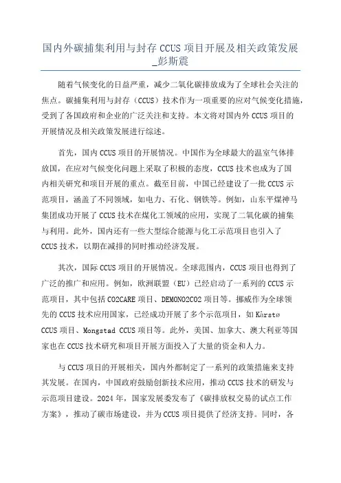 国内外碳捕集利用与封存CCUS项目开展及相关政策发展_彭斯震