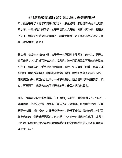 作文《《尼尔斯骑鹅旅行记》读后感：奇妙的旅程》