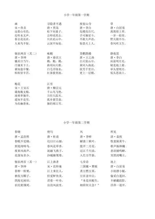 沪教版一至三年级古诗及名言整理