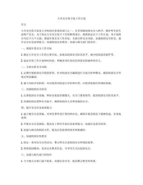 大学安全保卫处工作计划