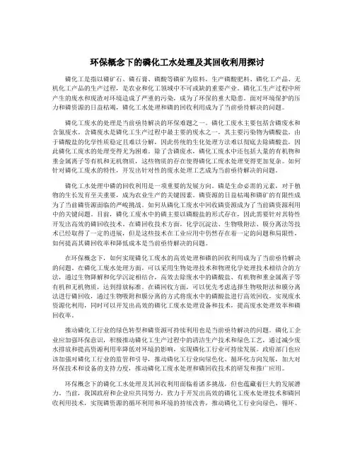 环保概念下的磷化工水处理及其回收利用探讨