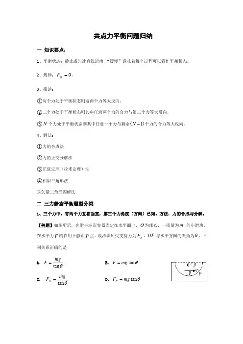 高中物理必修一第三章共点力平衡问题归纳