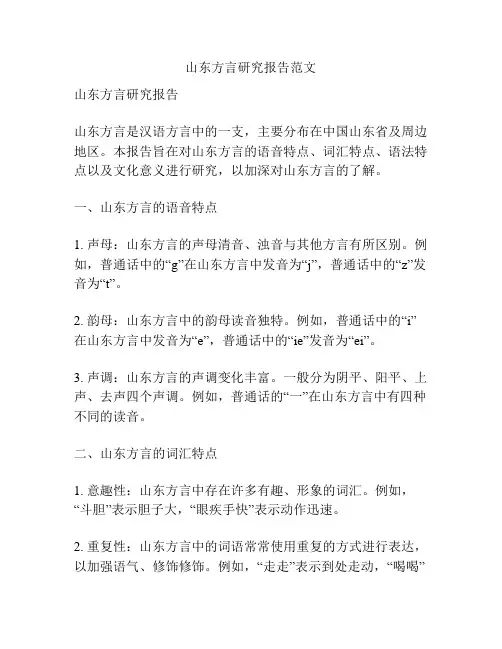 山东方言研究报告范文