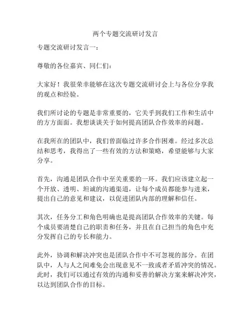 两个专题交流研讨发言