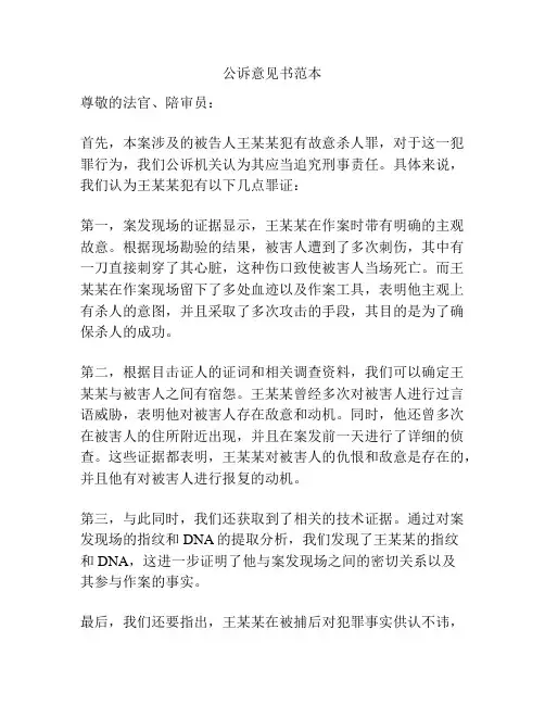 公诉意见书范本