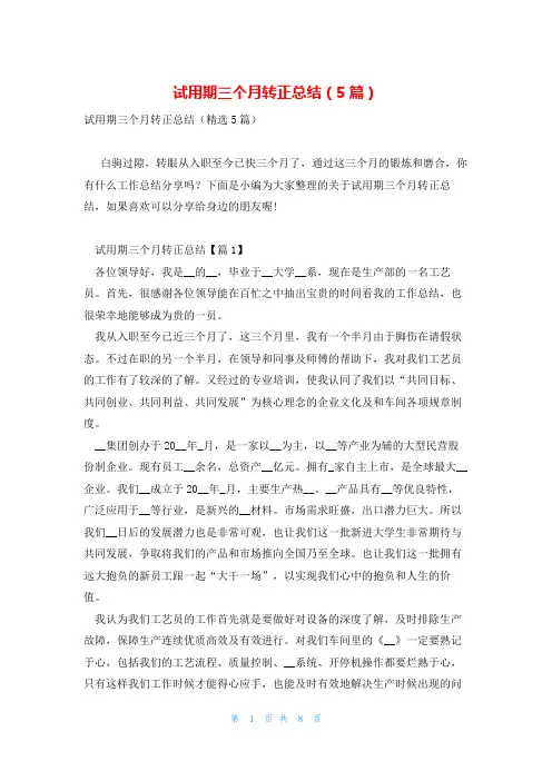 试用期三个月转正总结(5篇)