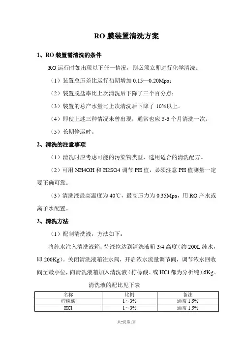 RO膜装置清洗方案