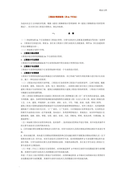 工程设计资质标准(共21个行业)