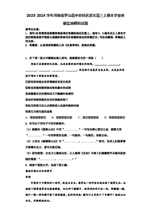 2023-2024学年河南省罗山高中老校区语文高三上期末学业质量监测模拟试题含解析