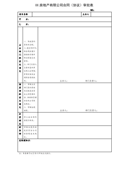 地产合同(协议)审批表