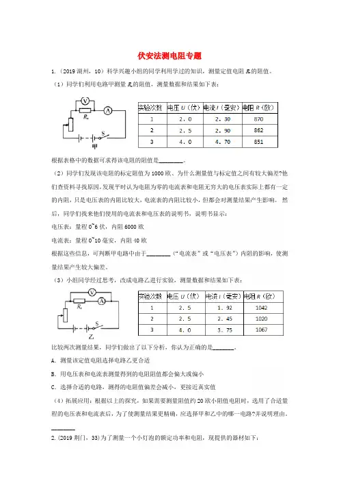 【精品】2019年中考物理试题分类汇编：50伏安法测电阻专题.Word