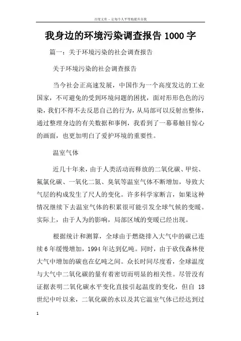 我身边的环境污染调查报告1000字
