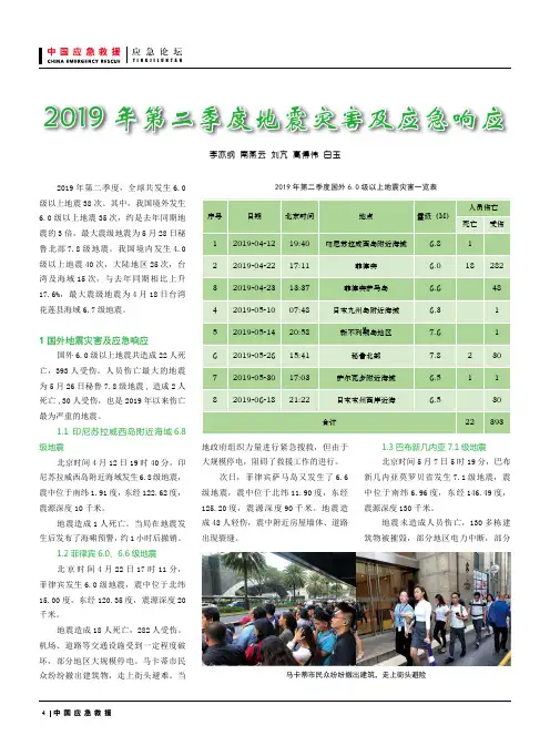 2019年第二季度地震灾害及应急响应