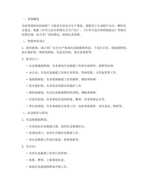 药厂安全生产事故应急预案