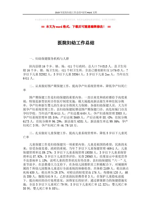 2019年医院妇幼工作总结-实用word文档 (2页)