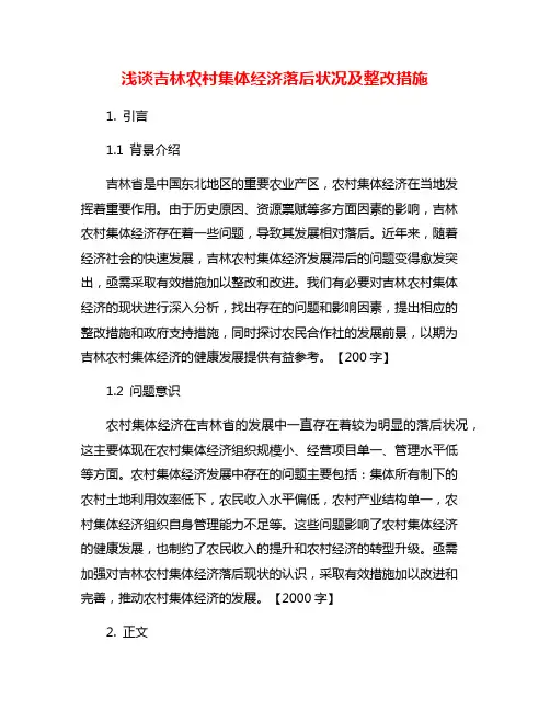 浅谈吉林农村集体经济落后状况及整改措施