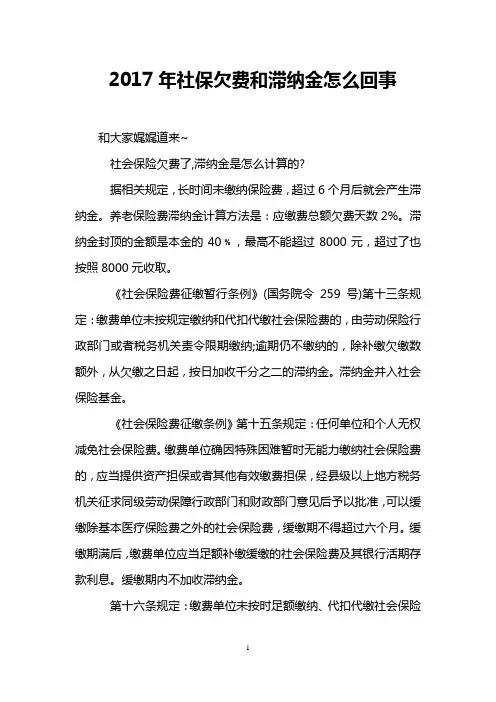 2017年社保欠费和滞纳金怎么回事