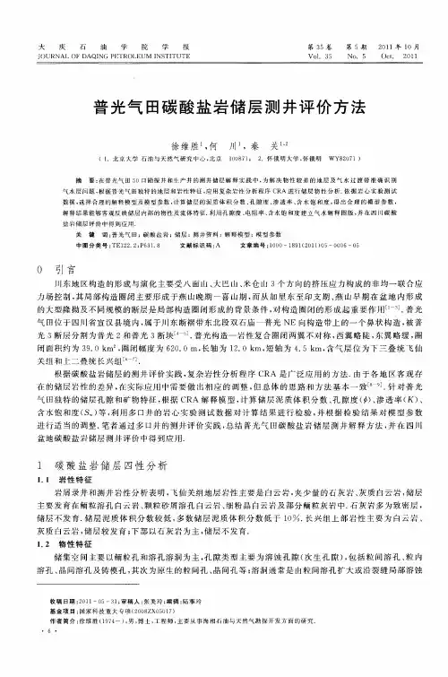 普光气田碳酸盐岩储层测井评价方法