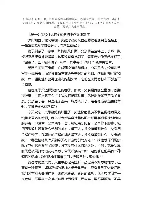 我和什么有个约定初中作文800字