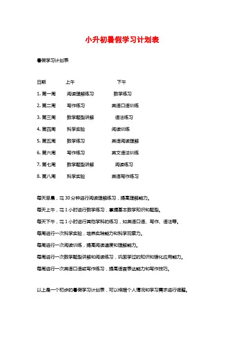 小升初暑假学习计划表