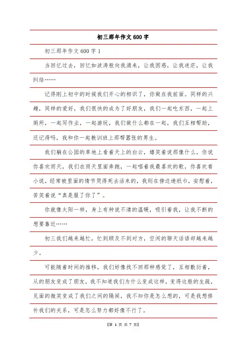 初三那年作文600字