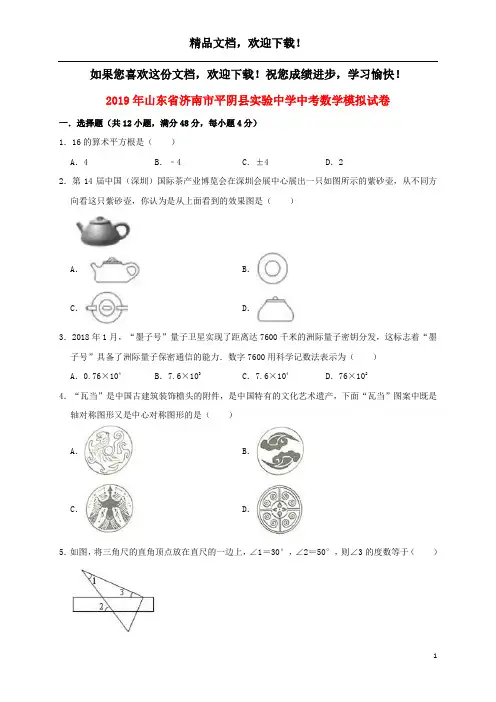 山东省济南市平阴县实验中学2019年中考数学模拟试卷(含解析)