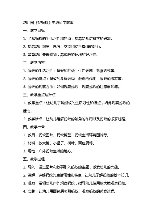 幼儿园《捉蚂蚁》中班科学教案