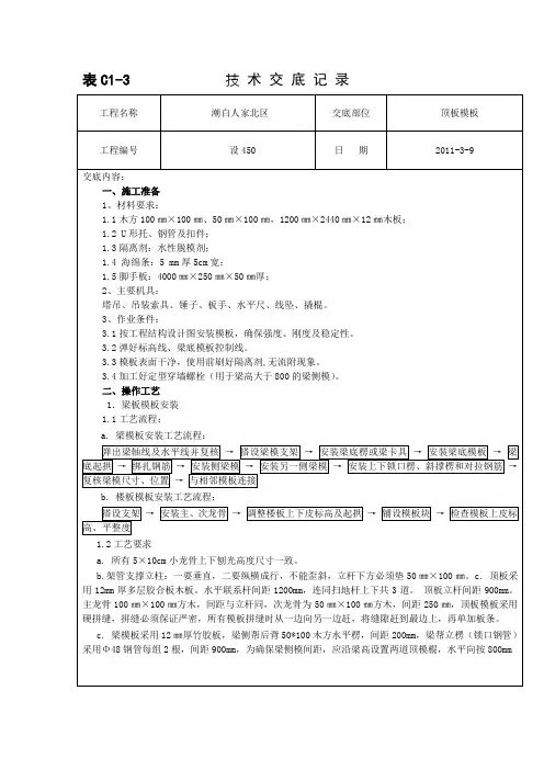 顶板模板支设要点