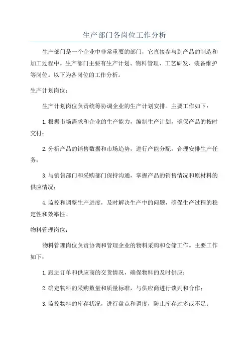 生产部门各岗位工作分析