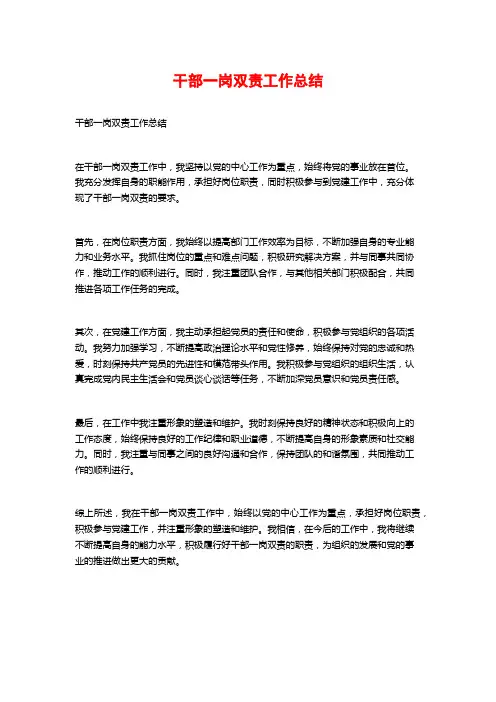 干部一岗双责工作总结