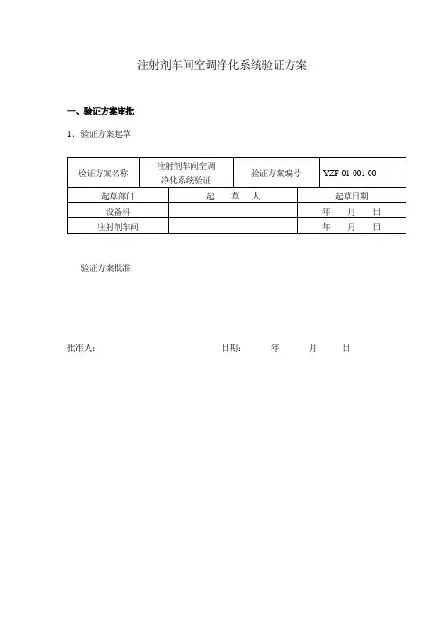 (现场管理)注射剂车间空调净化系统验证方案
