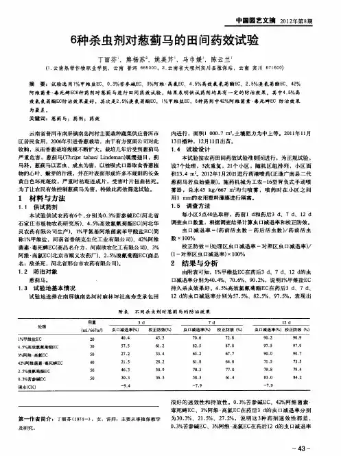 6种杀虫剂对葱蓟马的田间药效试验